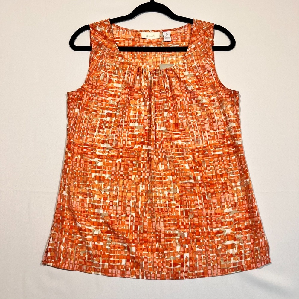Chico's Tank Sleeveless Top Gloria Basketweave Dreams Orange Size 0 US‎ S/4